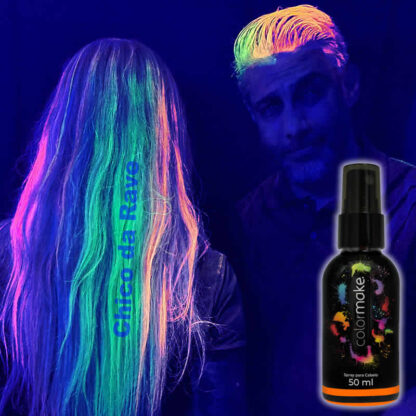 Spray laranja fluorescente para cabelo