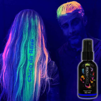 Spray azul fluorescente para cabelo